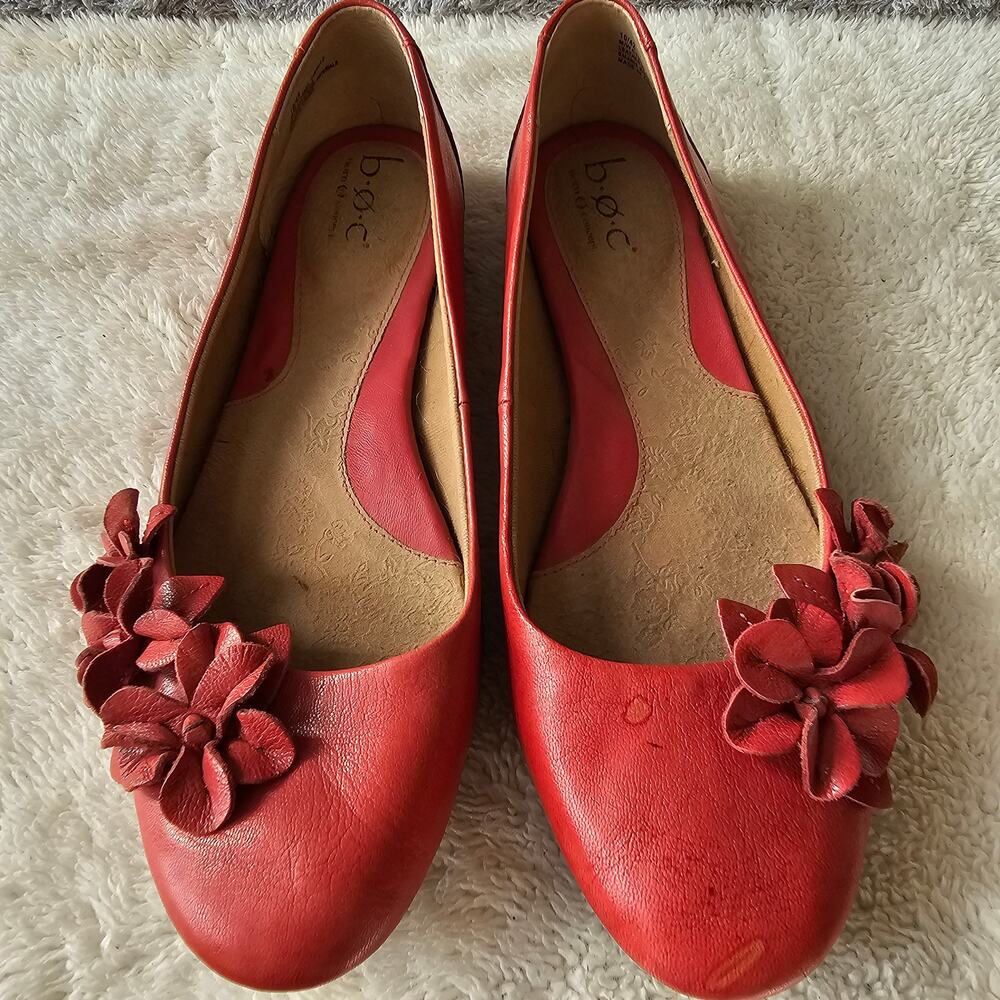 Born Red Leather Floral Ballet Flats